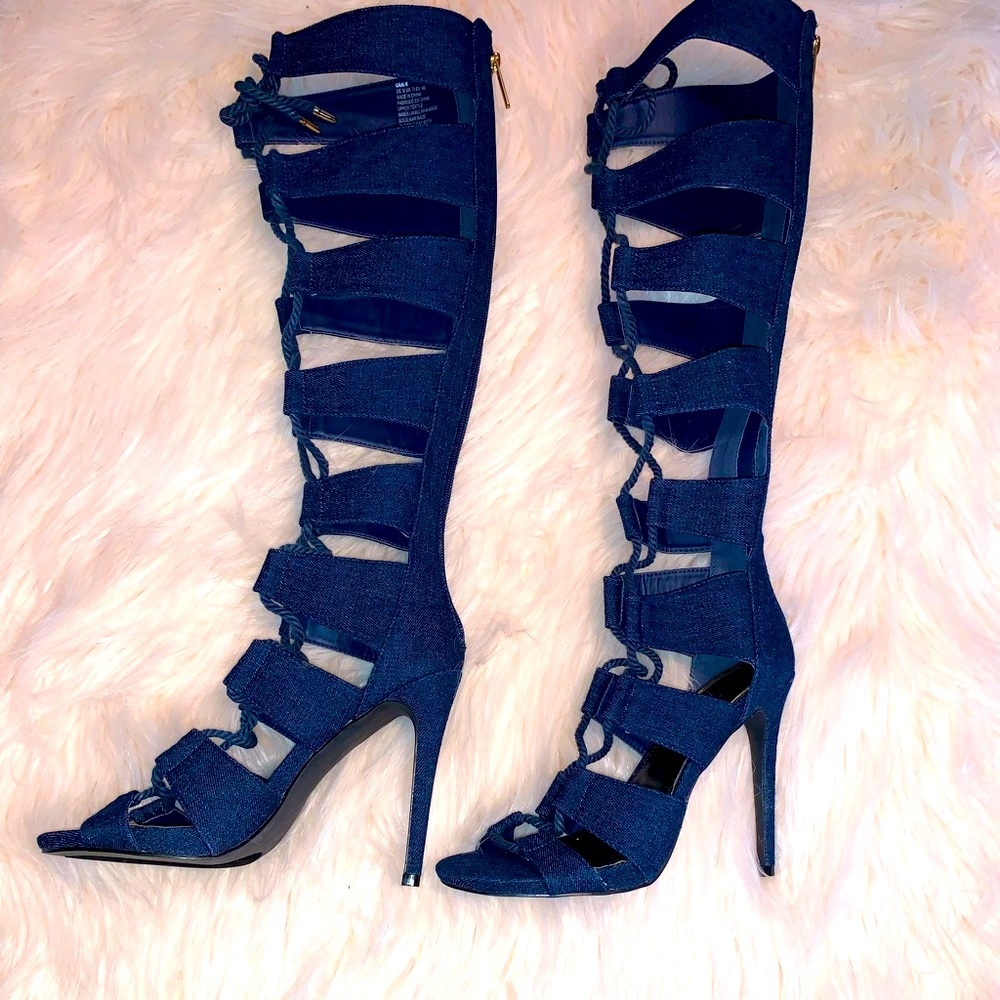 NWT Scene Denim Lace Up Gladiator Sandals